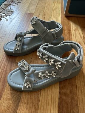 Aerosoles onda sandals blue Grey Velvet Rhinestone jeweled NEW Size 7.5